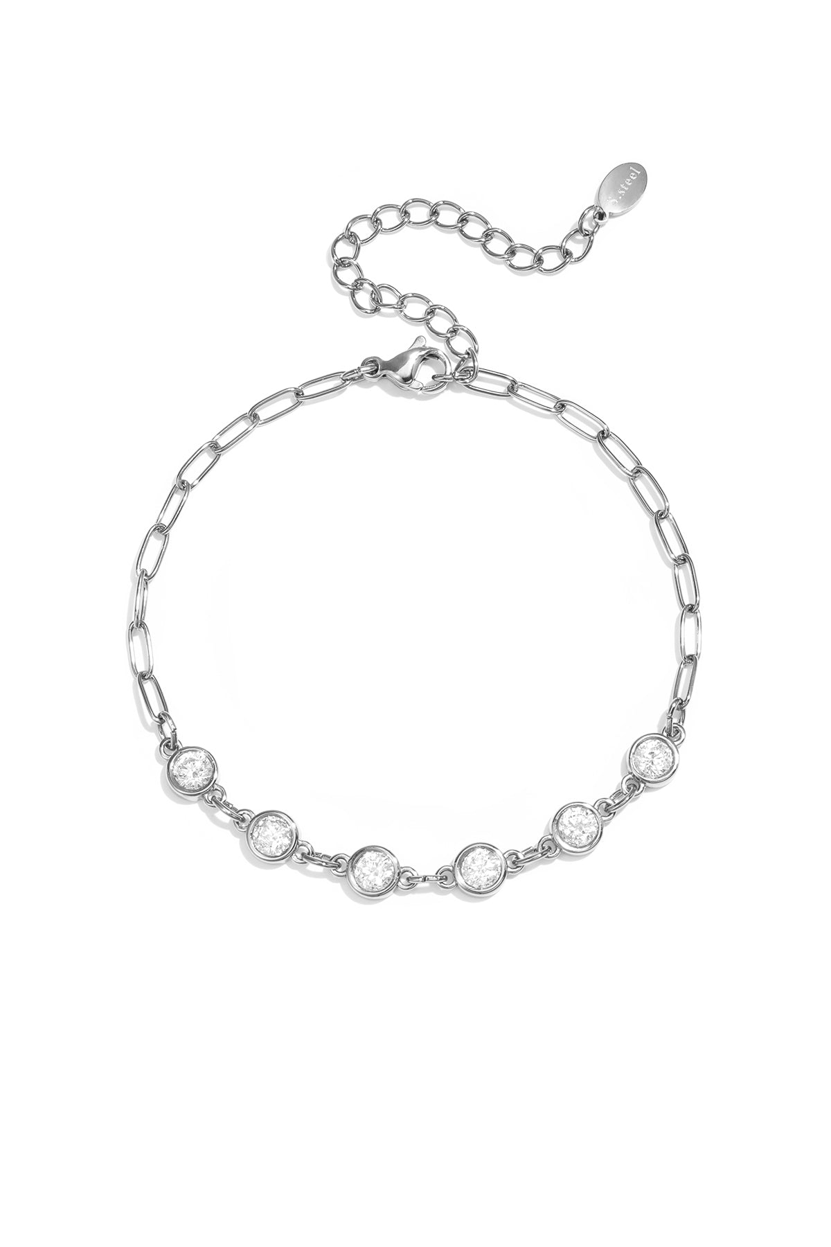 Schakelarmband met ronde zirkonia steentjes